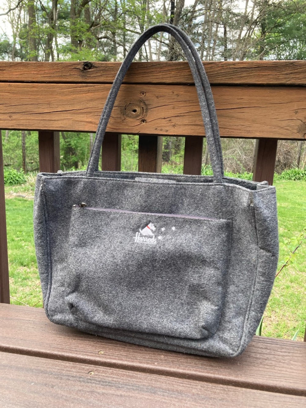 Harrods Westie White Terrier Dog Logo Dark Gray Felt Shoulder Tote Bag